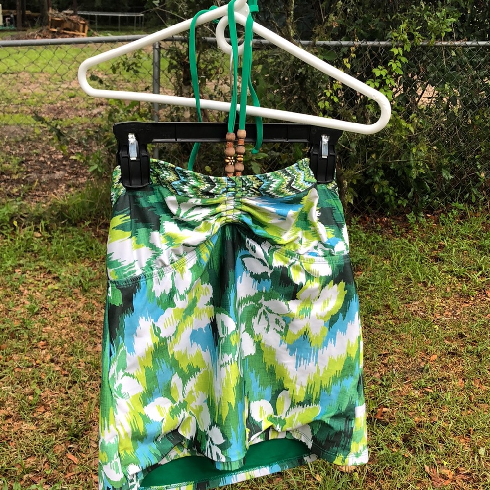 Lucky Brand  green floral bathing suit